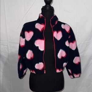 Kids Old Navy Plush Heart Print Zip Jacket - Navy with Pink Hearts